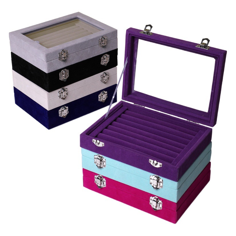 Franela 24 rejilla con tapa joyería pendientes caja de exhibición caja de anillo transparente caja de manicura caja de almacenamiento pendientes caja de joyería