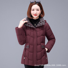 妈妈棉服女中长款连帽加绒加厚棉衣时尚宽松保暖洋气冬季棉袄外套