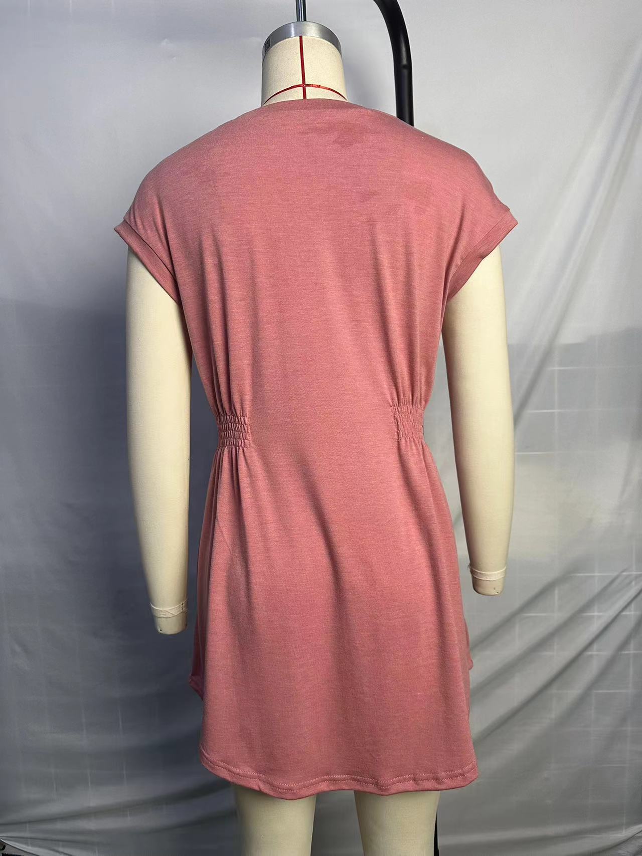 Popular Solid Color Cover Sleeve round Neck Elastic Waist Mini Dress 11 Popular Solid Color Cover Sleeve round Neck Elastic Waist Mini Dress