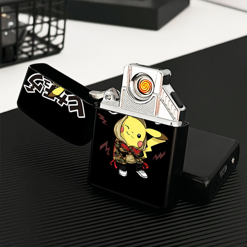 Cartoon Color Printing Electrophoresis Black Metal USB Charging Lighter Creative Boyfriend Non-Kerosene Animation Surrounding