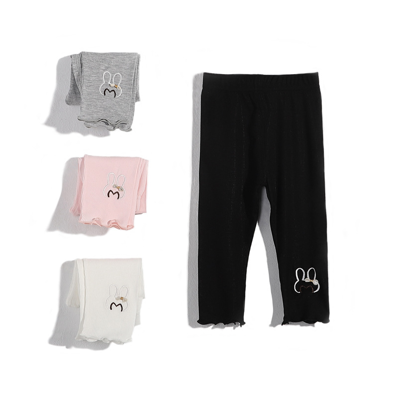 New summer children's leggings, ribbed, summer style, frilled hem, bow, bunny, stretchy, versatile pants.