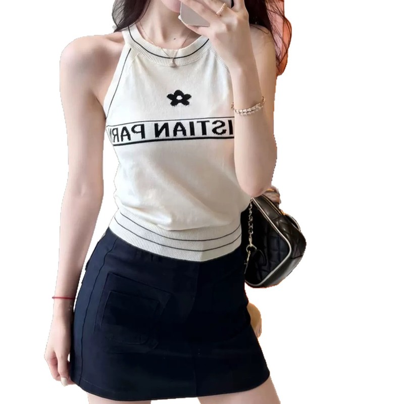 韩系撞色字母挂脖针织吊带背心女夏外穿修身高级感辣妹无袖上衣|undefined