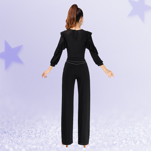 Latin Dancer's Top Modern Dance Jitterbug Long Sleeve Ballroom Dance Square Dance Flying Sleeve Beautiful Fashionable Dance Clothes