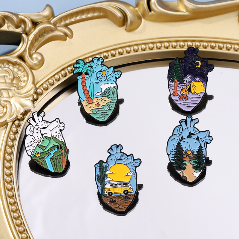 Artistic Pin Heart Landscape Alloy Plating Unisex Brooches display picture 4
