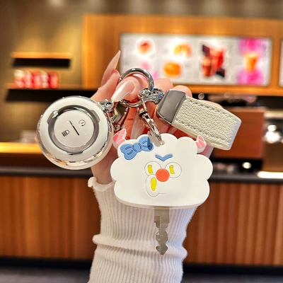 Suitable for No.9 M85C/M80C/M95C: Electric vehicle key cover shell - silver-home-door-white-pouting-cloud-leather-rope