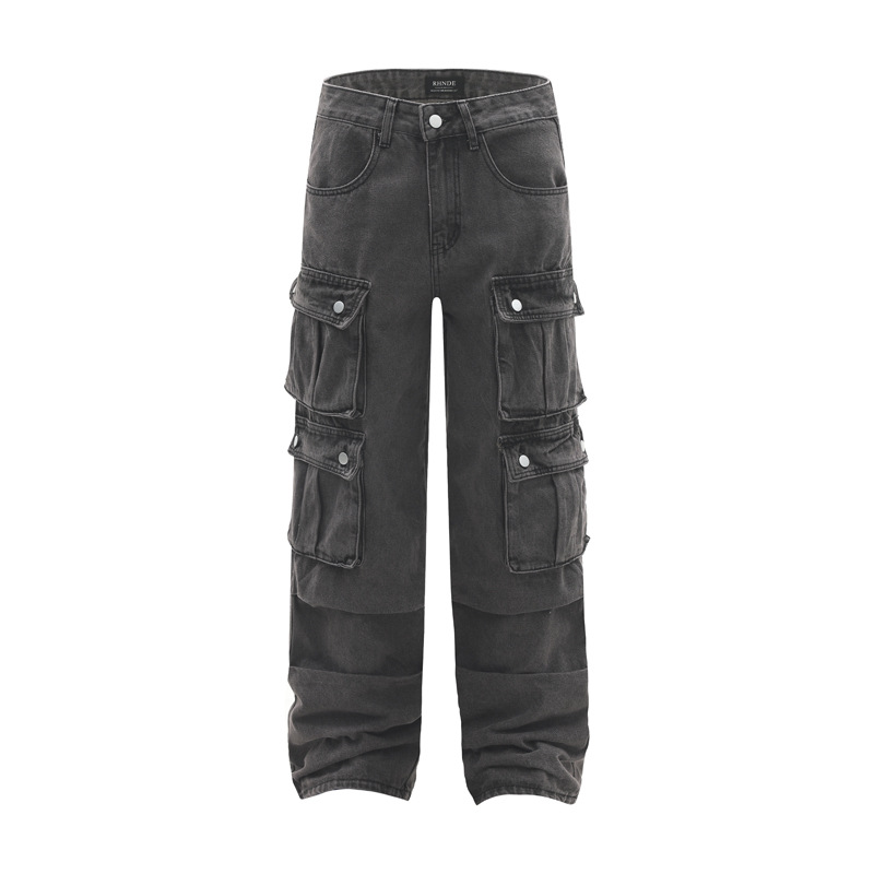 Men's Clothing new retro design multi-pocket jeans men's fashion brand new casual all-matching overalls_voghion.com