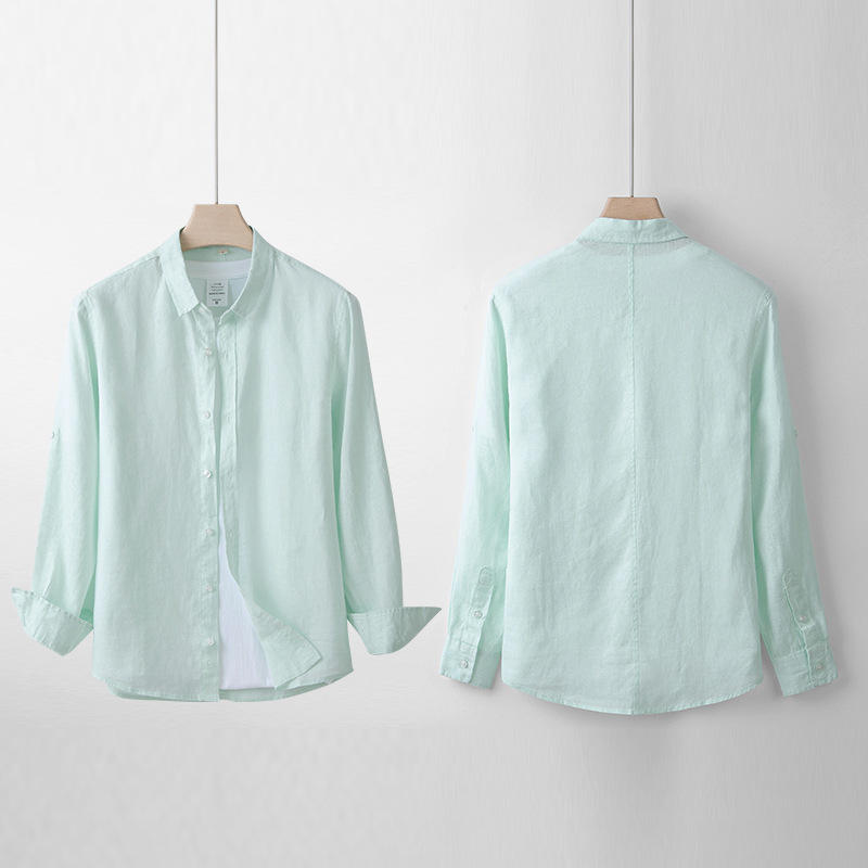 Ropa de primavera y otoño de los hombres camisa de lino puro estilo chino camisa de cuello cuadrado pequeño casual fábrica de los hombres entrega de una sola pieza 001