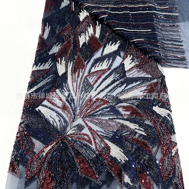 Tejido de bordado de cuentas irregulares de lentejuelas de industria pesada vestido de boda europeo y americano vestido de moda cena tela