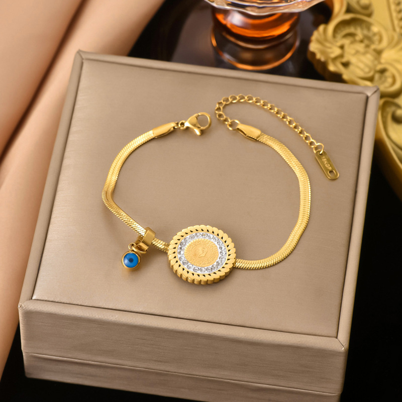 Cross-border Round Zircon Decoration with Snake Pattern Gold Chain Sapphire Light Luxury Style Distinctive Bracelet