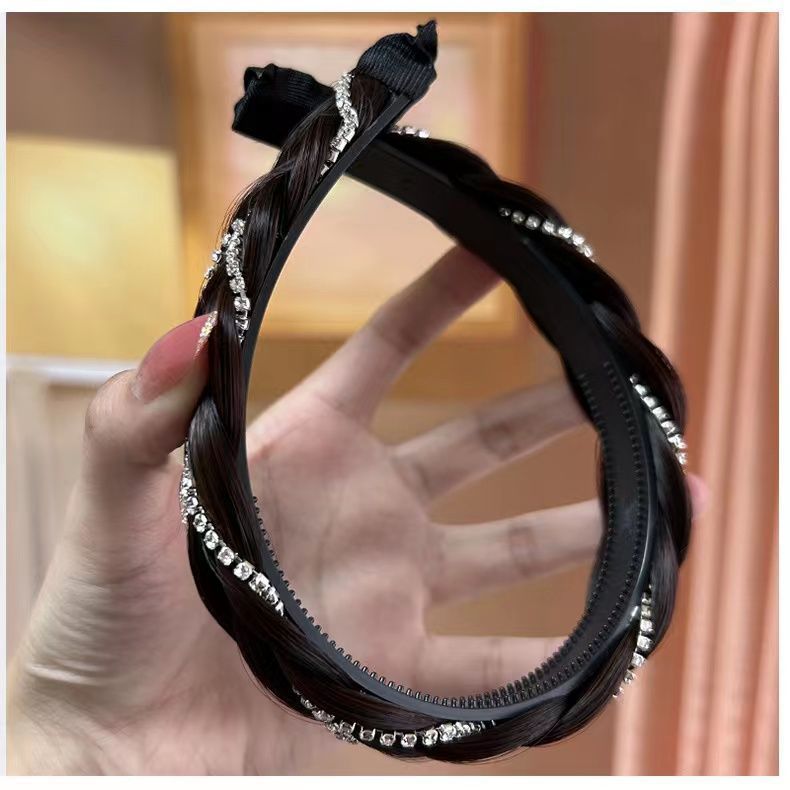 Rhinestone Fishbone trenza peluca diadema de las mujeres nuevo giro trenza pelo banda alta presión superior del cráneo clip de pelo diadema tocado
