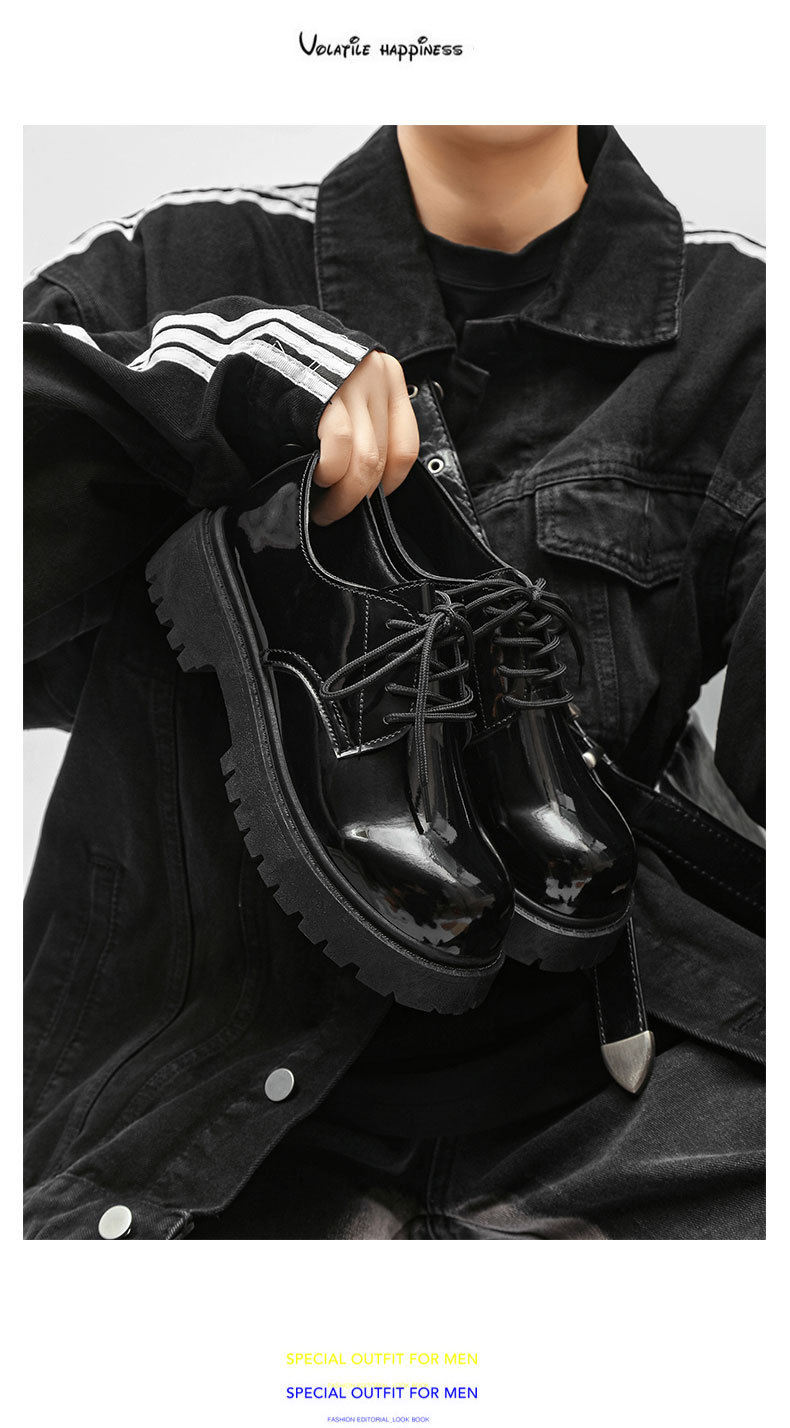 ShoeVault Casual Pelle Autunno Inverno Nuovo Nero Lucido Business Alluce Derby Niche Basso Suola Spessa Altezza Aumentante Uomo_voghion.com