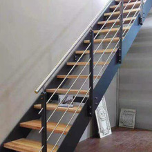 室内双梁楼梯家用酒店别墅复式阁楼用室外小户型钢木玻璃钢木楼梯