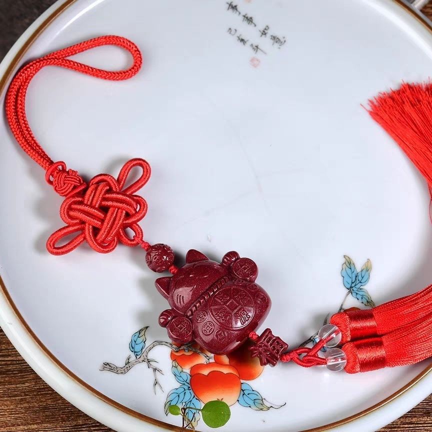 High-Content Cinnabar Five Emperors Money Car Pendant Hand-Woven Chinese Knot Hanging Ornaments Car Accessories Safety Decorations