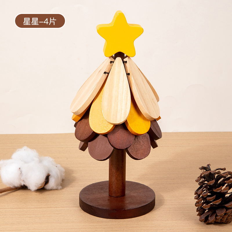 Alta sensación de árbol de Navidad almohadilla de aislamiento térmico decoración de mesa creativa un árbol de madera sólida antifalpa plegable almohadilla de tazas y platos