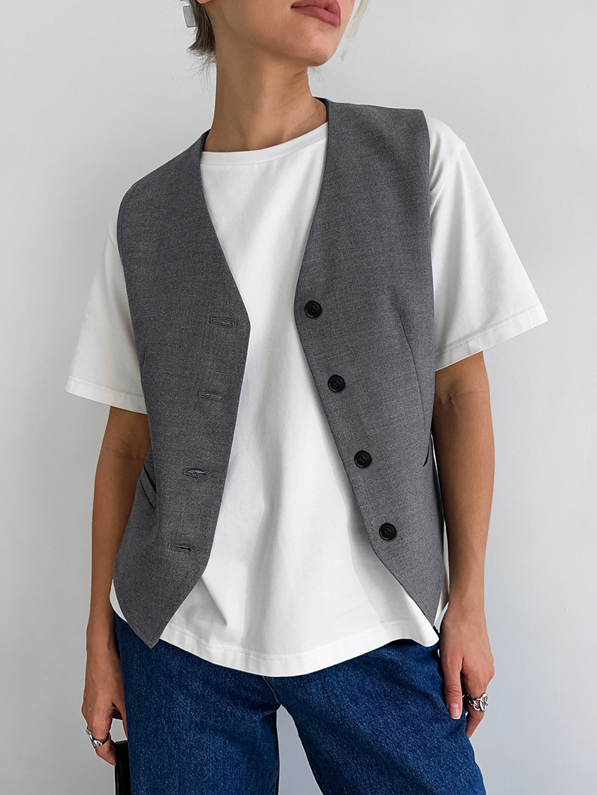 2024 principios de la primavera nuevo gris de cercanías chaleco abrigo de personalidad femenina moda casual todo partido transfronterizo simple estilo europeo y americano