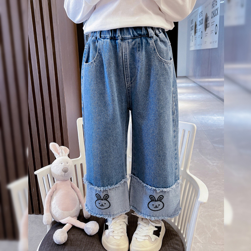 Nuevos pantalones jeans de chicas de moda 2026 primavera y otoño bebés femeninos piernas amplias de primavera pantalones de primavera para niños image 1