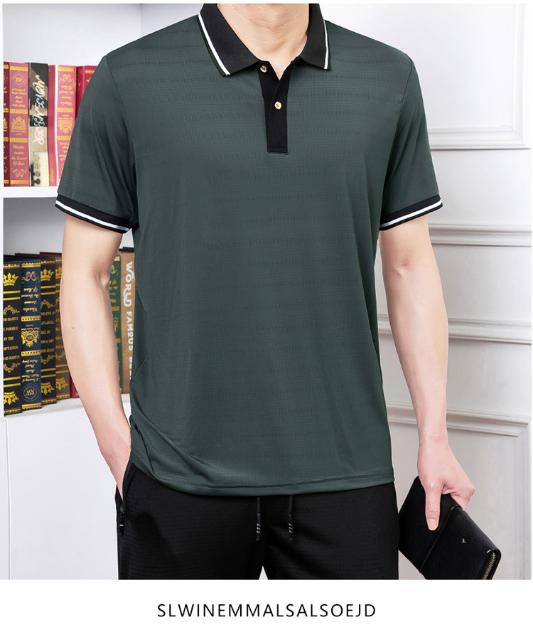 Verano delgado seda de hielo de manga corta polo camiseta hombre de mediana edad camiseta de secado rápido papá moda casual media manga al por mayor