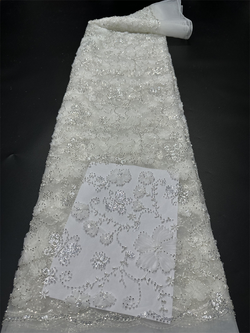 Mariposa flor plato esquinilla tubo de perlas bordado encaje tela bordada vestido de boda vestido de tela bordada alta