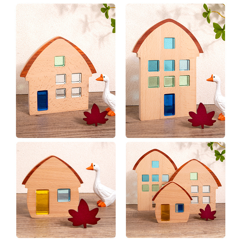 Educación temprana acrílico construcción de la casa de madera maciza estilo nacional de tres piezas muebles decorativos