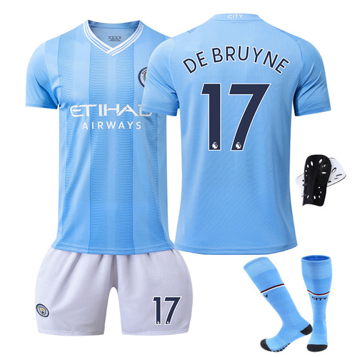 New /2024 Manchester City Home Football Kit with Player Numbers: Harry Kane (9), Raheem Sterling (10), and Jack Grealish (17) De Bruyne Football Suit Set