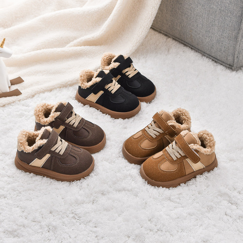 Boys' Fleece-lined Sports Shoes Cotton Shoes Winter Warm Shoes Children Waterproof Snow Boots Girls' Lamb Wool Thick Cotton Shoes