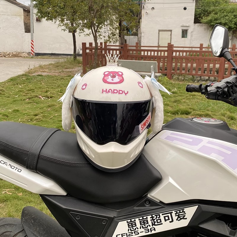 Light Blue Bow White Dog Helmet Decoration Motorcycle Universal
