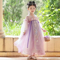 Для девочек Hanfu 2025 новый летний детский костюм супер сказочный набор для девочек в китайском стиле ежедневное платье принцессы с половинным рукавом