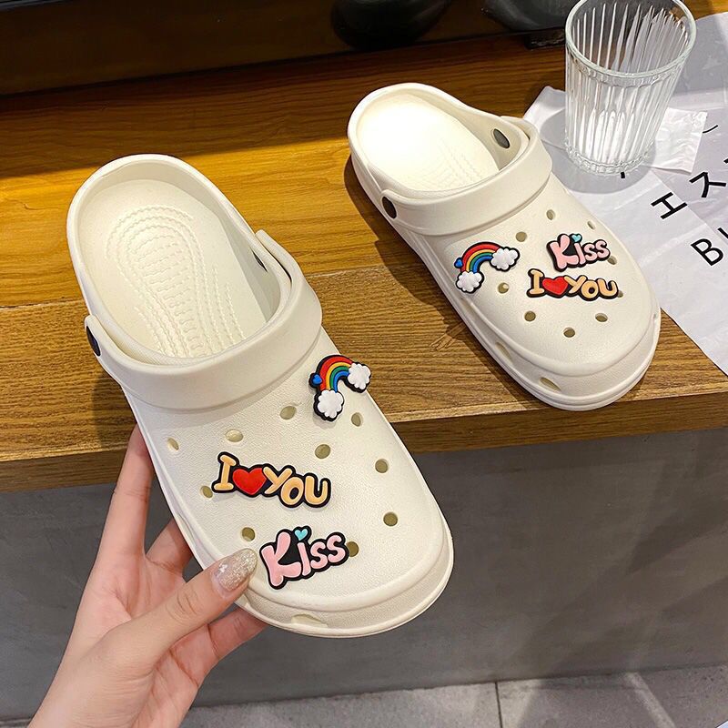 Women's Hole Shoes ins Non-slip Soft Bottom Female Student Baotou Sweet Fashion Beach Nurse Sandals and Slippers for Women Summer Outer Wear