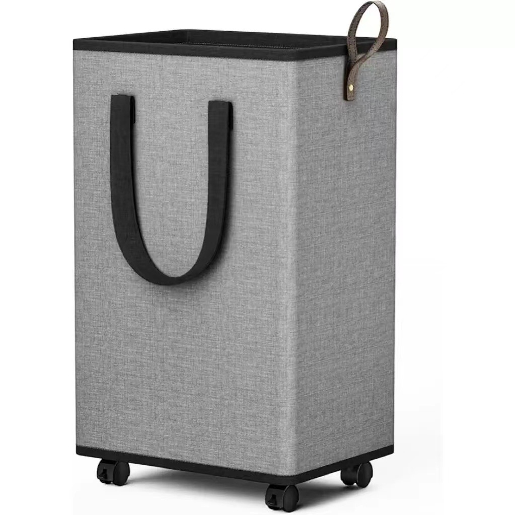Cross-Border Hot-Selling Foldable Dirty Clothes Basket Bedroom Storage Laundry Basket Household Fabric Storage Basket with Wheels Japanese Style