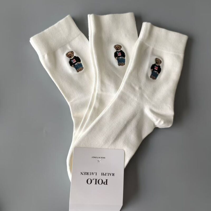 Polo Ralph Lauren Embroidered Bear Mid-Calf Cotton Socks, Three Pairs, Men's and Women's Style, All-Season Casual Trendy Socks Polo Ralph Lauren Embroidered Bear Mid-Calf Cotton Socks, Three Pairs, Men's and Women's Style, All-Season Casual Trendy Socks