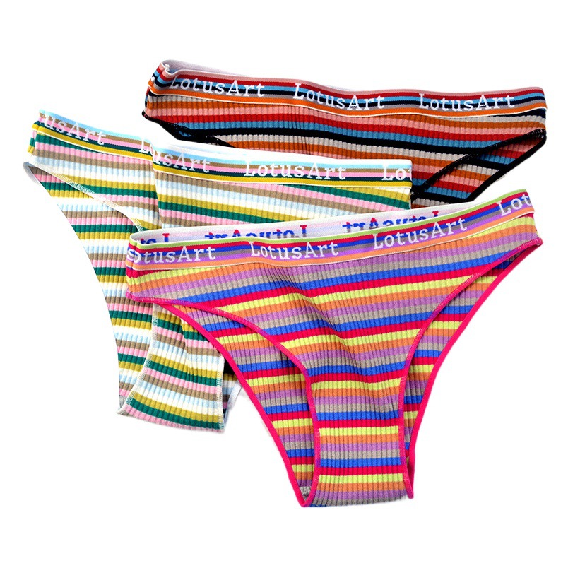 Ropa interior sexy de cintura baja para mujer de Lazada, bragas de algodón puro a rayas dulces, bragas de algodón al por mayor