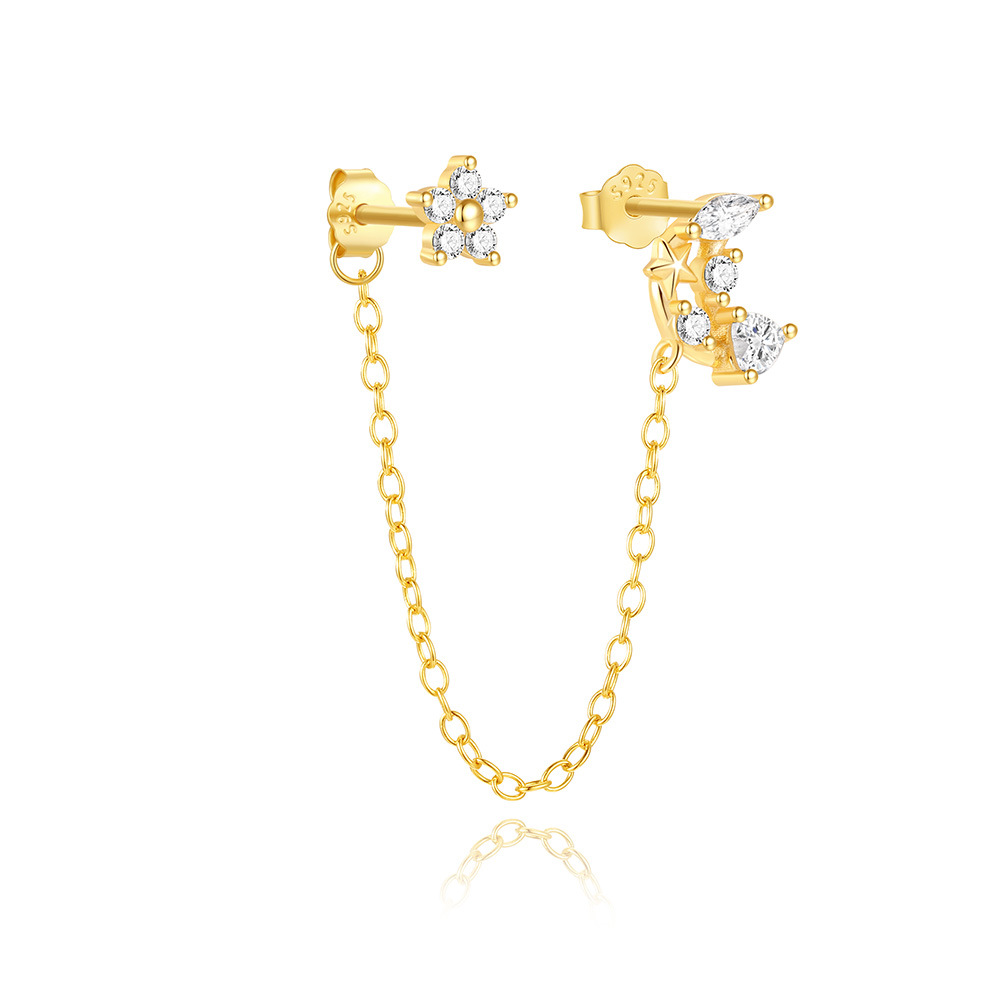 Plating Design 1 Piece 925 Sterling Silver Star Moon Flower Zircon Ear Studs
