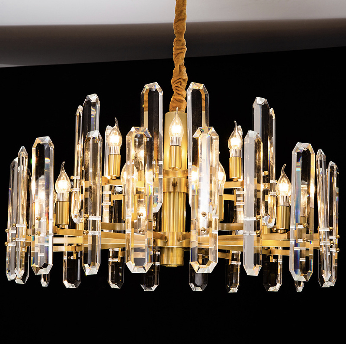 All Copper Light Luxury Post-modern Living Room Crystal Chandelier Villa Dining Room Atmospheric Household Simple Personalized Creative Lamps