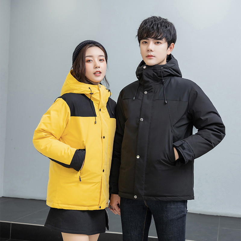 Nuevo invierno de los hombres abajo Chaqueta corta color matching casual espesado caliente al aire libre Ropa trabajo y las mujeres mismo abrigo