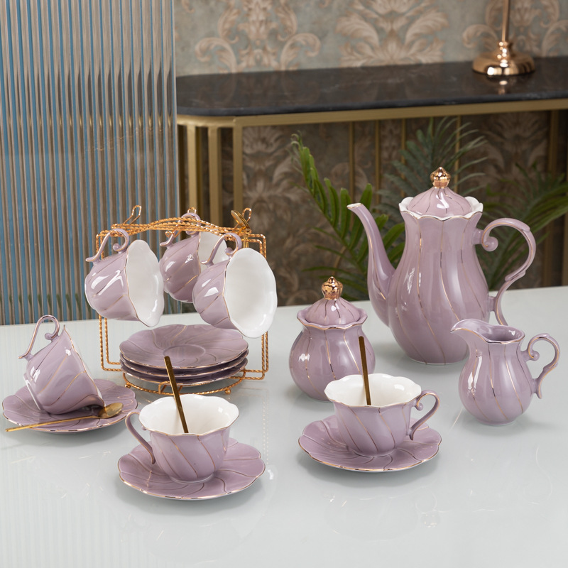 Nórdico de oro ligero lujoso Feng Shui conjunto de tazas de cerámica hervidor de agua set de regalos con bandeja transfronteriza