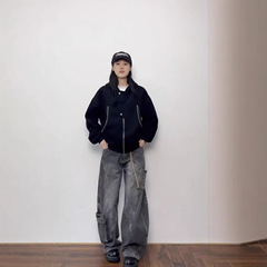 秋季潮牌情侣外套连帽衫男女同款卫衣痞帅慵懒风早秋中性风外套