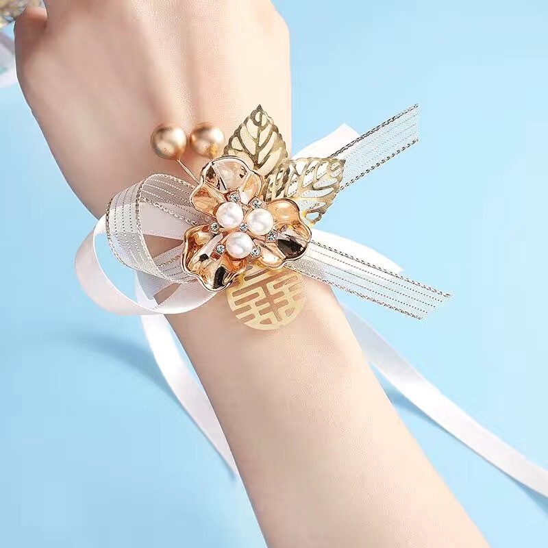 結婚式のブライズメイドの手首の花ピンクのバラの花の姉妹グループブレスレットフラワーウェディング用品ブライズメイドグループハンドフラワーウェディングクロス|undefined