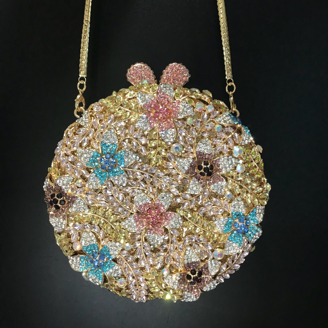 Bolsa de cena redonda de flores de trigo con diamantes, bolsas de maquillaje europeas y americanas, bolsas de diamantes, bolsas de joyas, bolsas de embrague