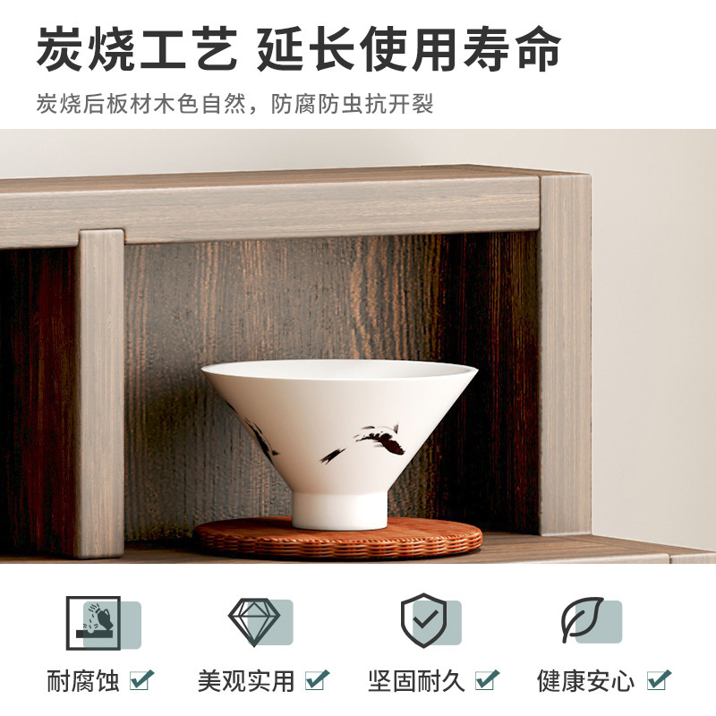 Portavasos de té a cuadros de madera maciza ceremonia del té olla de arcilla púrpura estante de exhibición montado en la pared Duobao Pavilion mesa de té escritorio antiguo estante pequeño