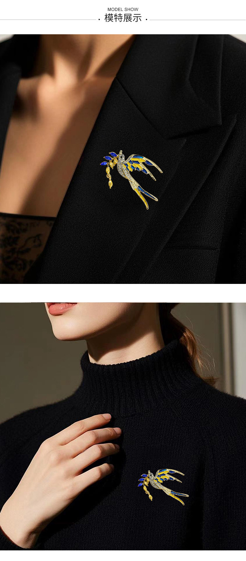 New Chinese-style magpie enamel alloy brooch, a high-end and luxurious small bird animal brooch, a fashionable accessory for clothing