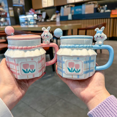 Ins style cute rabbit tulip perfume cup creative female student children ceramic cup office mug high value