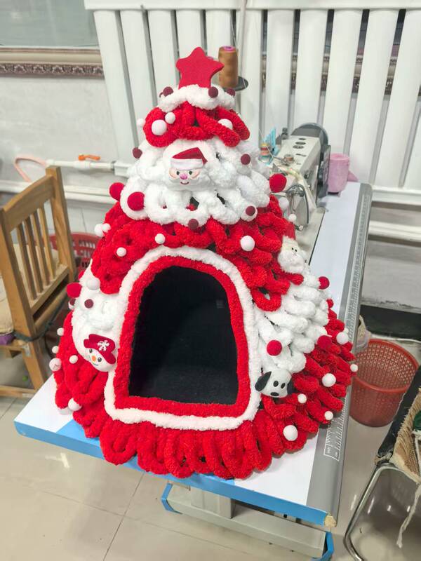 圣诞树猫窝成品DIY材料包猫窝秋冬保暖半封闭式毛毡锥形宠物窝|undefined