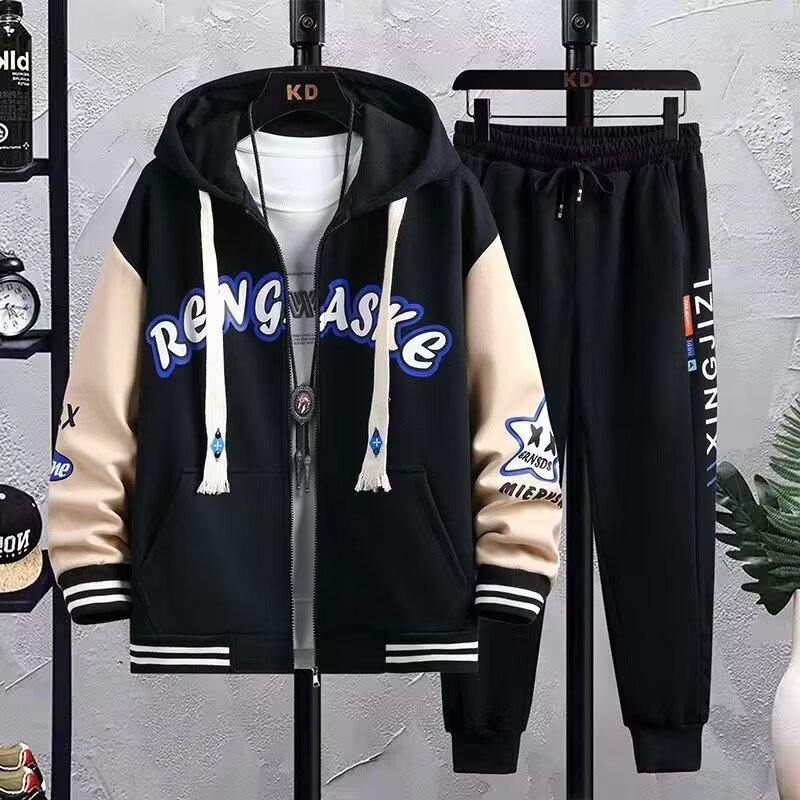 Sportswear suit men's spring and autumn cardigan sweater with a set of handsome boys cool handsome casual clothes