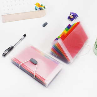 A6 organ bag female 13 grid rainbow organ bag Oval invoice bag rope buckle buckle student multi-layer folder