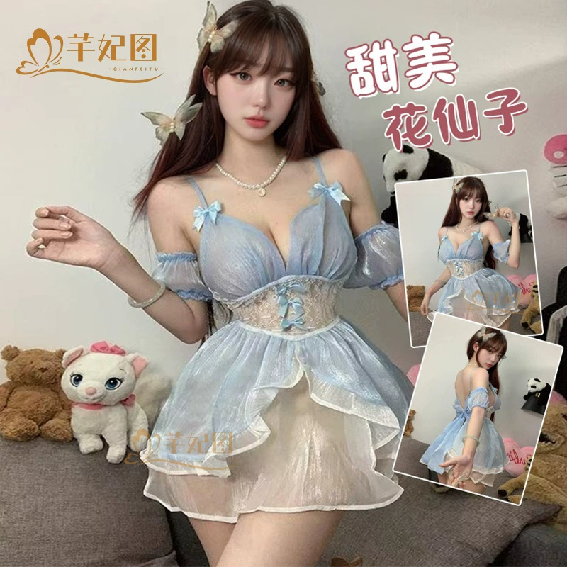 Cute пижама для принцессы, сексуальное платье, утягивающий эффект, V-образный вырез, трапециевидный силуэт