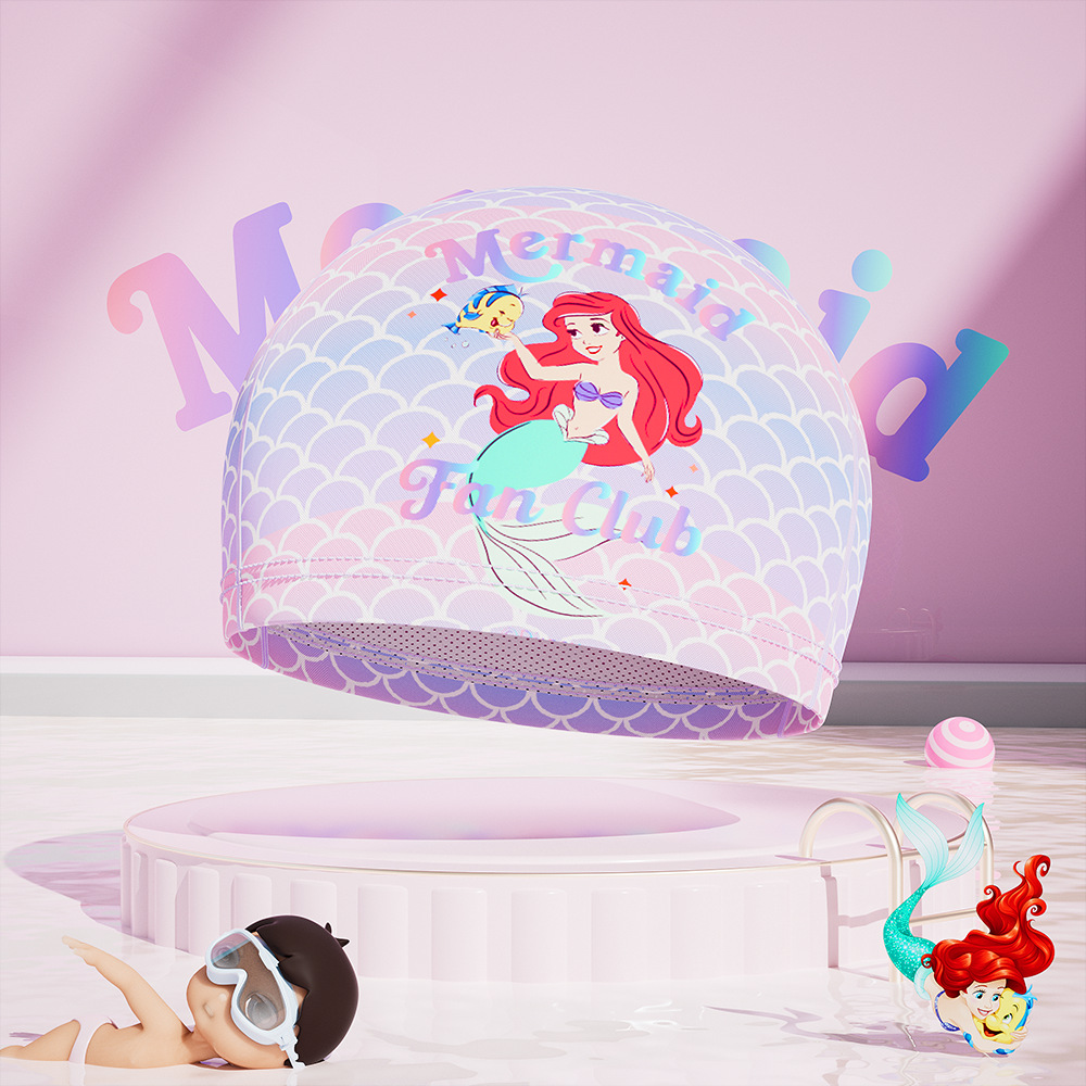 Gorro de natación para niños y niñas de Disney, tela cómoda que no aprieta la cabeza, nuevo estilo bonito para niñas con cabello largo, equipo de natación profesional.
