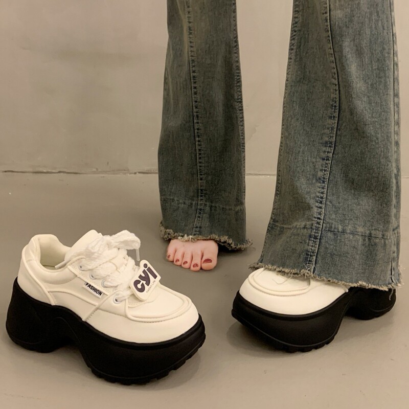 Popular Platform Thick-Soled Dad Shoes for Women, Height-Increasing, 2025 New Autumn Versatile Sports Casual White Shoes