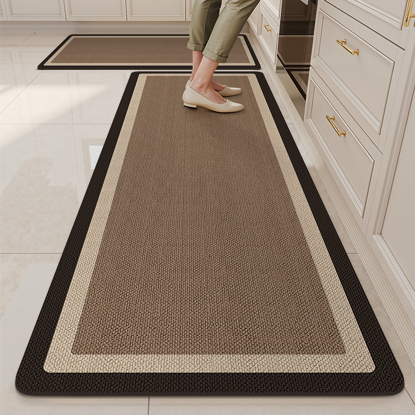 简约硅藻泥地垫厨房吸油吸水脚垫子家用长条两件套耐脏易打理地毯