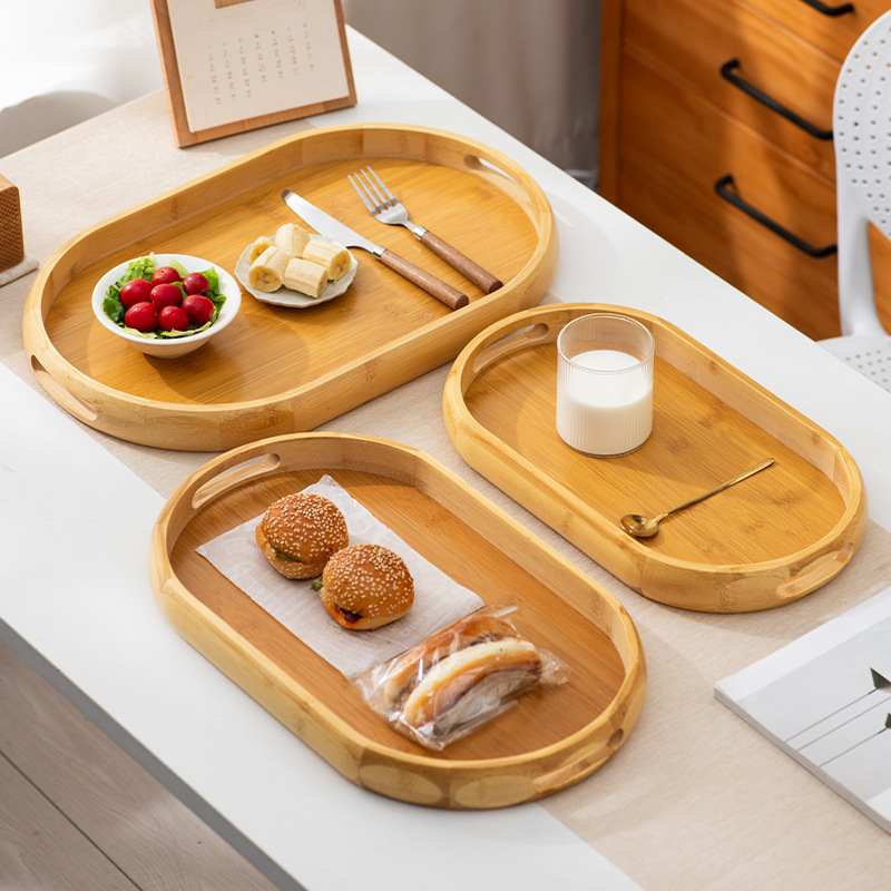Natural Bamboo Oval Storage Tray for Breakfast, Tea, Fruit, and Decoration, Simple Household Use Natural Bamboo Oval Storage Tray for Breakfast, Tea, Fruit, and Decoration, Simple Household Use