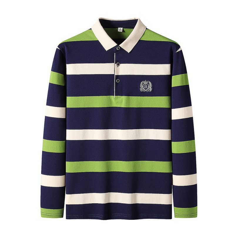 Camiseta de algodón bordada de manga larga polo hombre ligera camiseta de negocios papá camiseta camiseta elástica solapa hombre